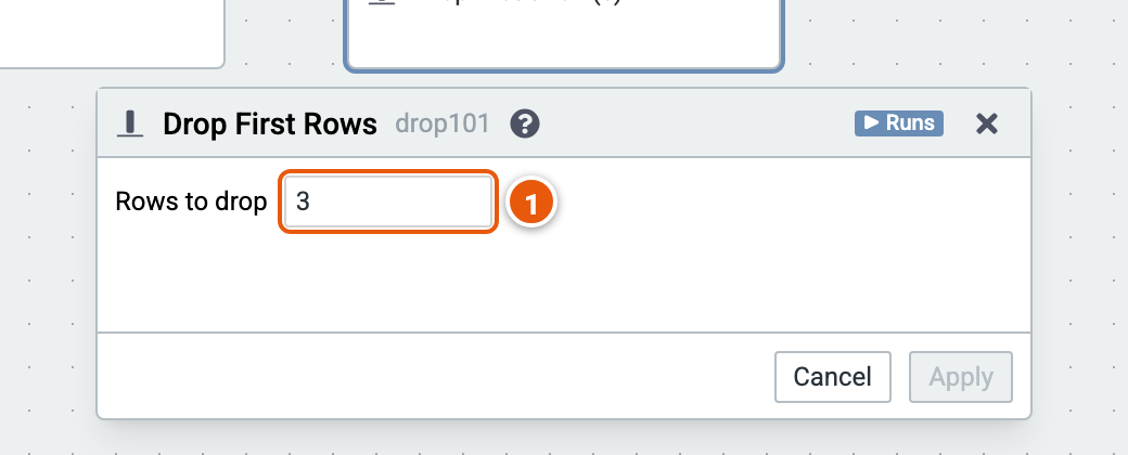 The Drop first rows editor, its inputs numbered